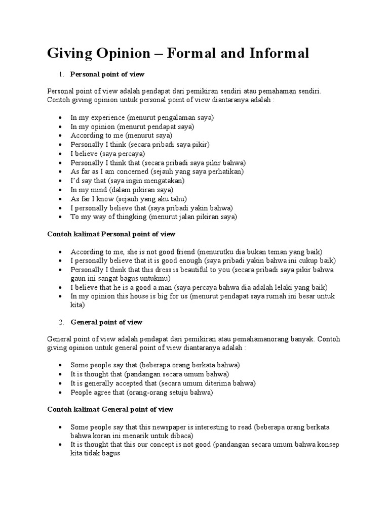 50 Contoh Kalimat Giving Opinion Pdf