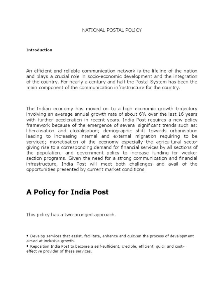 National Postal Policy | PDF | Banks | Mail