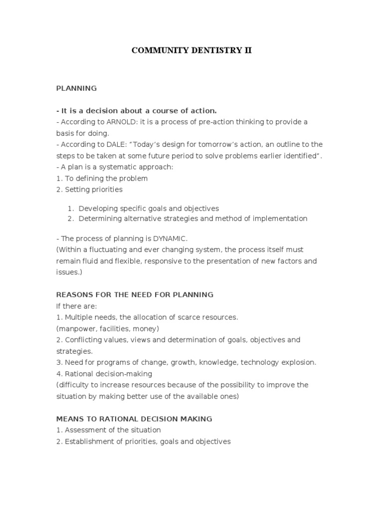 Community Dentistry PDF Planning Goal