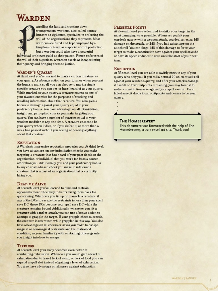 Ranger Subclass - Warden (24501136) | PDF | Leisure | Sports
