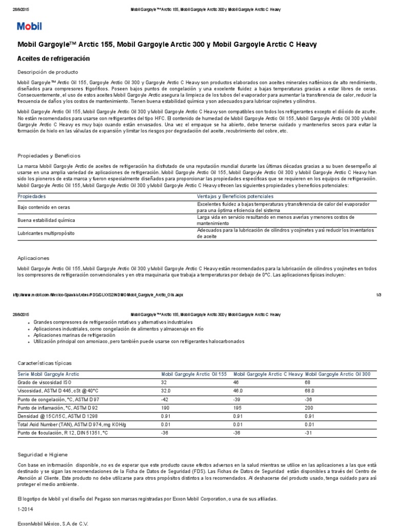 Mobil Gargoyle Artic 300 | PDF | Refrigeración | Química