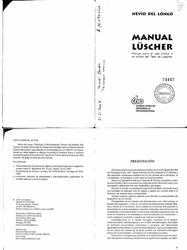 Manual Lüscher. Manual para El Uso Clínico y No Clínico de Test de ...