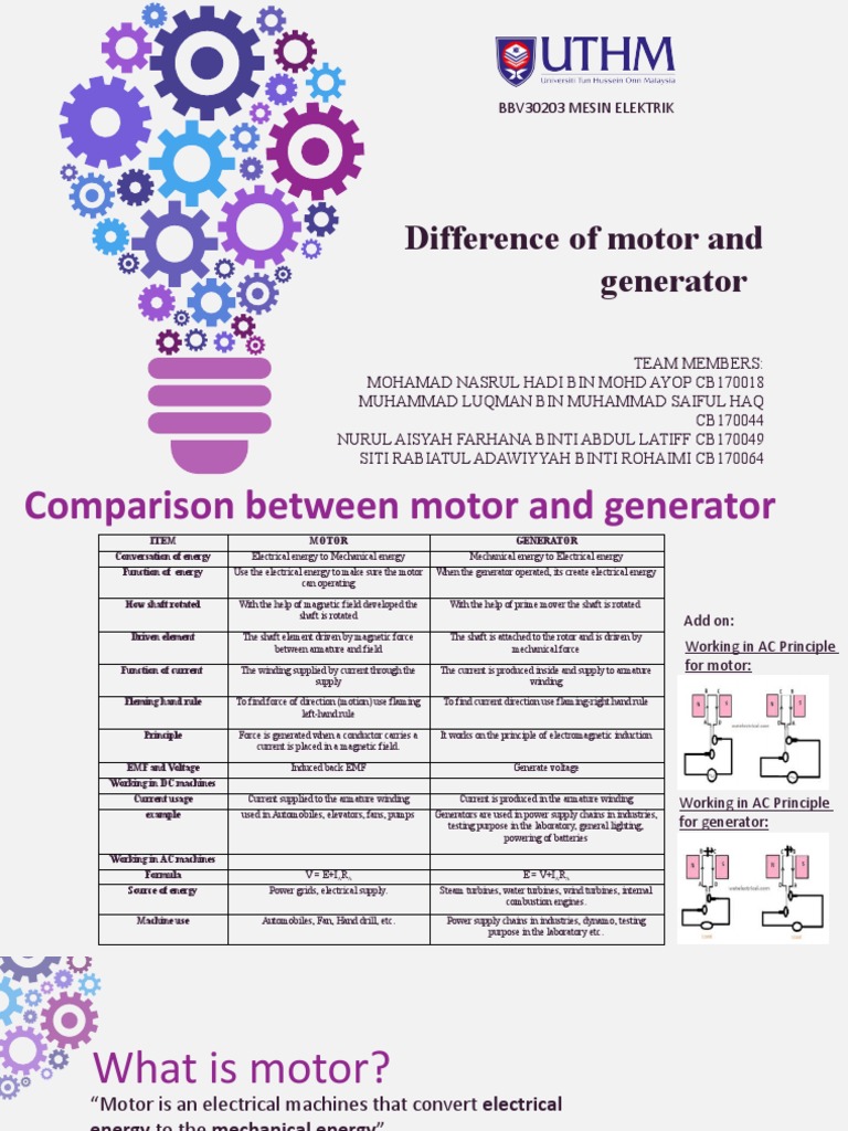 Motor vs Generator Comparison | PDF | Electric Motor | Electric Generator