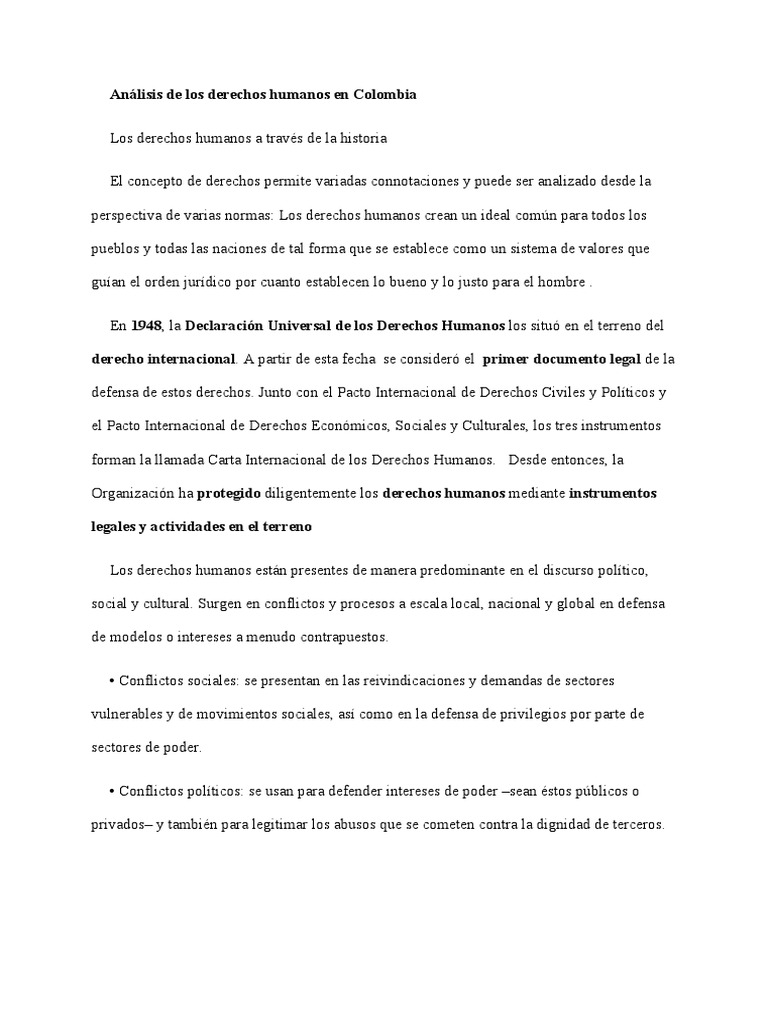 Analisis de Los Derechos Humanos en Colombia SPL | PDF | Derechos ...