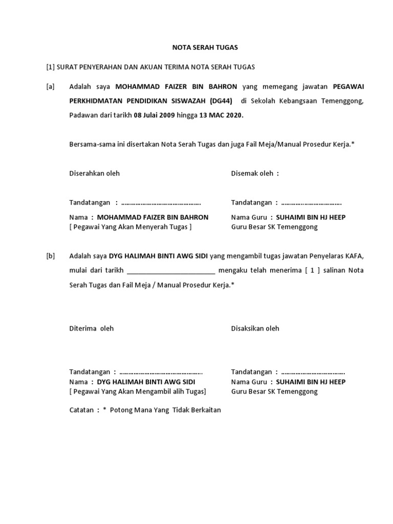 Nota Serah Tugas Docx