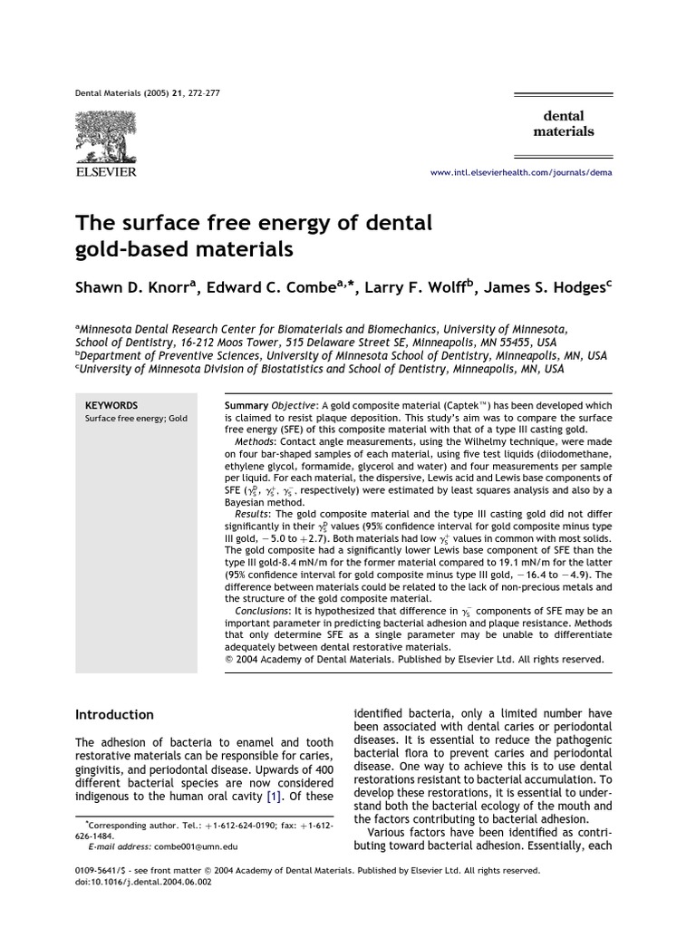 Surface Free Energy of Dental Gold Materials | PDF | Periodontology ...