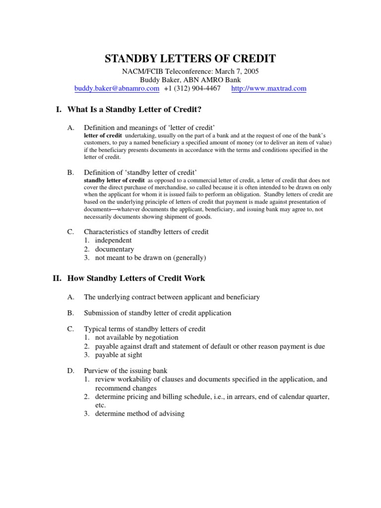 Standby Letter Credit Explanation | Download Free PDF | Letter Of ...
