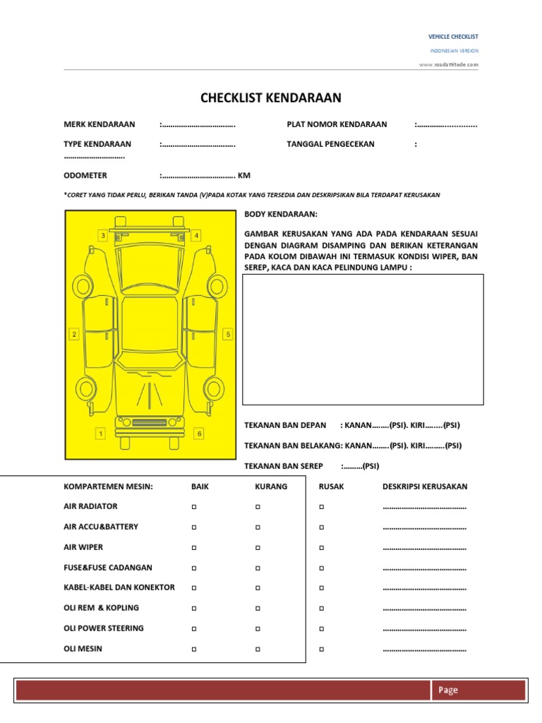 Form Checklist Pemeriksaan Kendaraan | PDF | Teknologi & Rekayasa