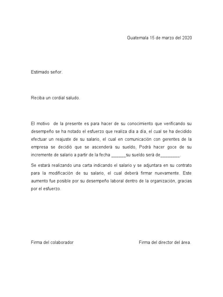Carta para Aumento de Salario PDF