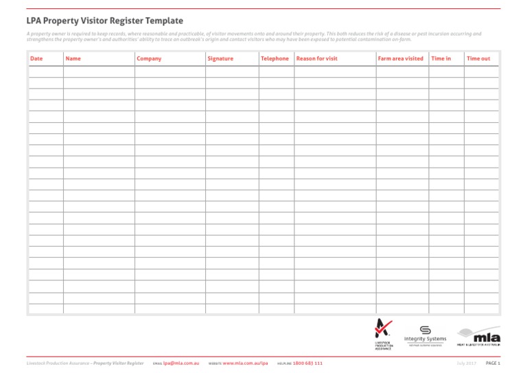 LPA Property Visitor Register Template | PDF