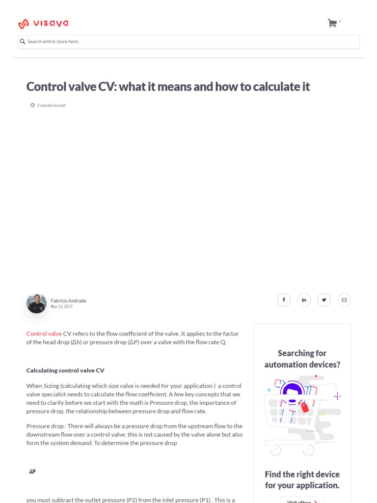 Control Valve CV What It Means and How To Calculate It Visaya PDF
