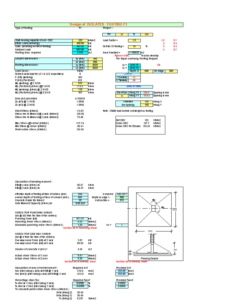 Isolated Footing Spreadsheet | PDF | Stress (Mechanics) | Structural ...