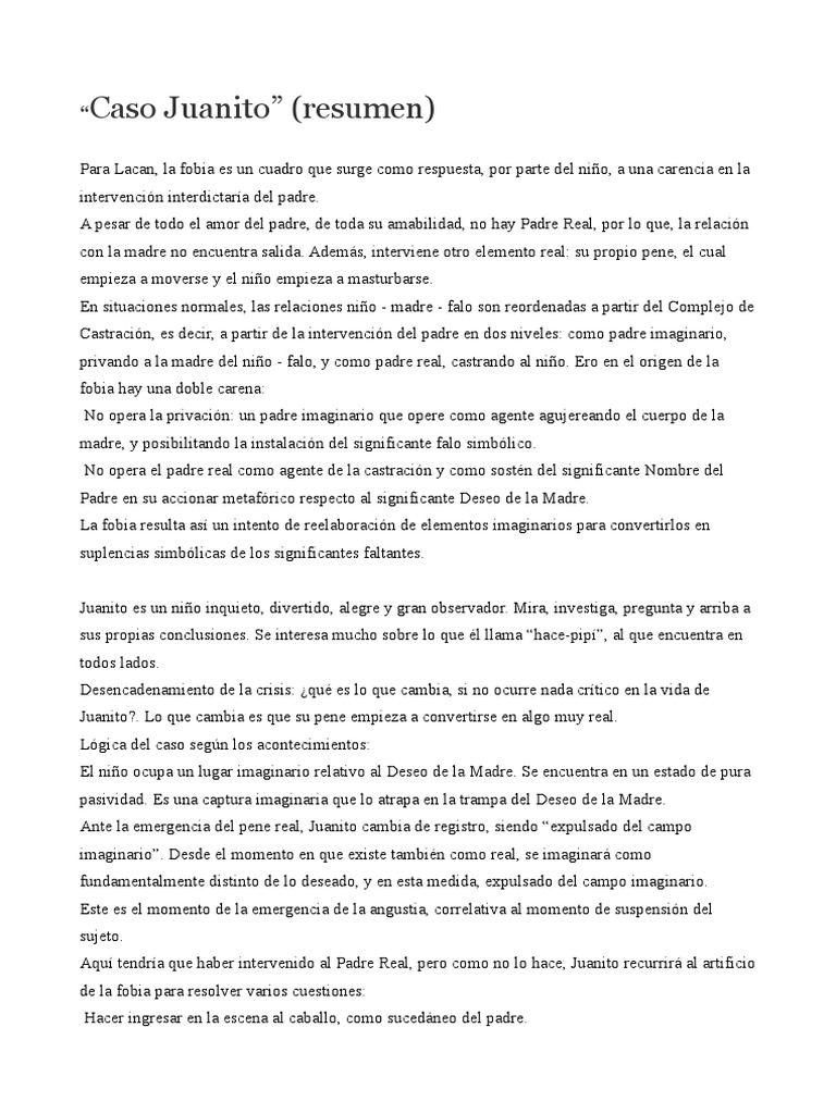 Fobia Infantil: Análisis del Caso Juanito | PDF | Fobia | Jacques Lacan