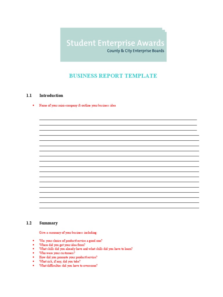 Student Business Report Template | PDF | Marketing | Sales