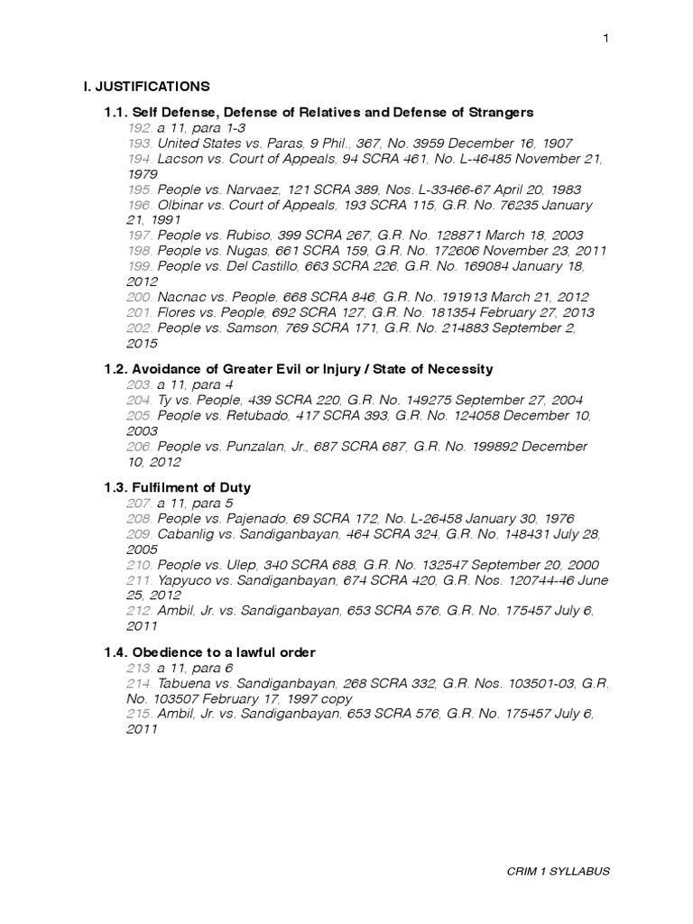 Justifications for Self Defense | PDF | Law