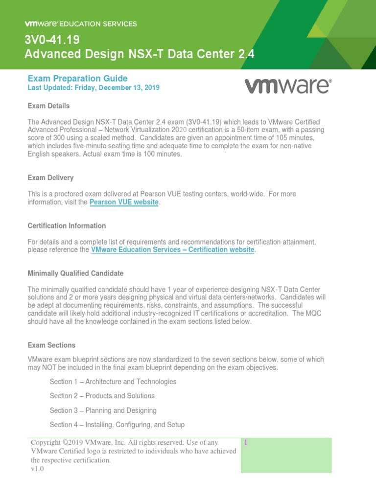 VMW 3v0 41 19 Exam Prep Guide v1 0 | PDF | Certification | Test ...