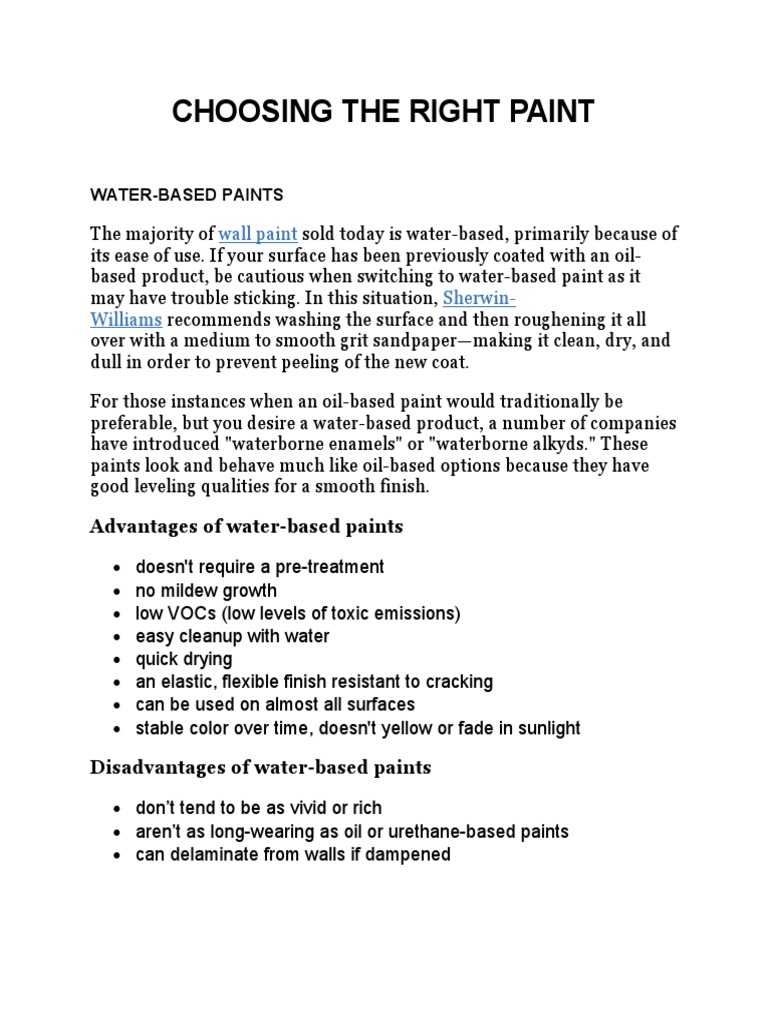 Choosing The Right Paint PDF Paint Art Media