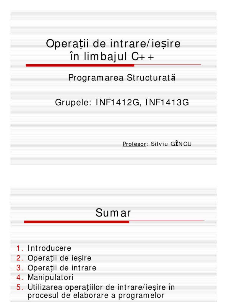 Operatii de Intrare - Iesire - C++ | PDF