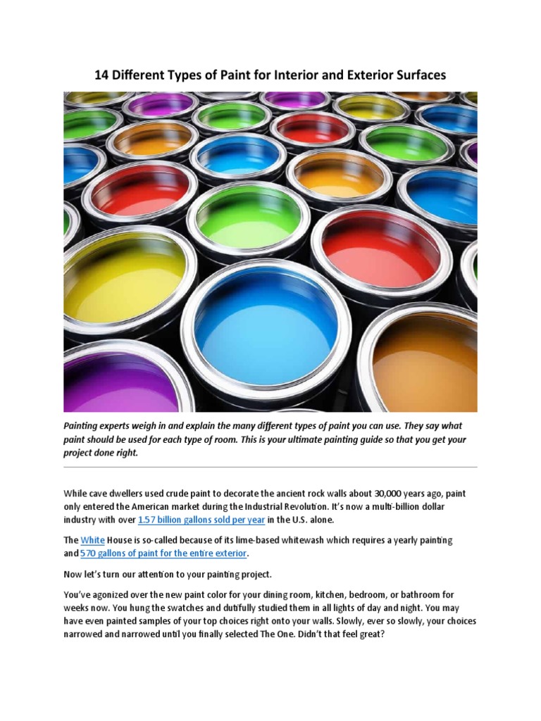 14 Different Types of Paint For Interior and Exterior Surfaces | PDF