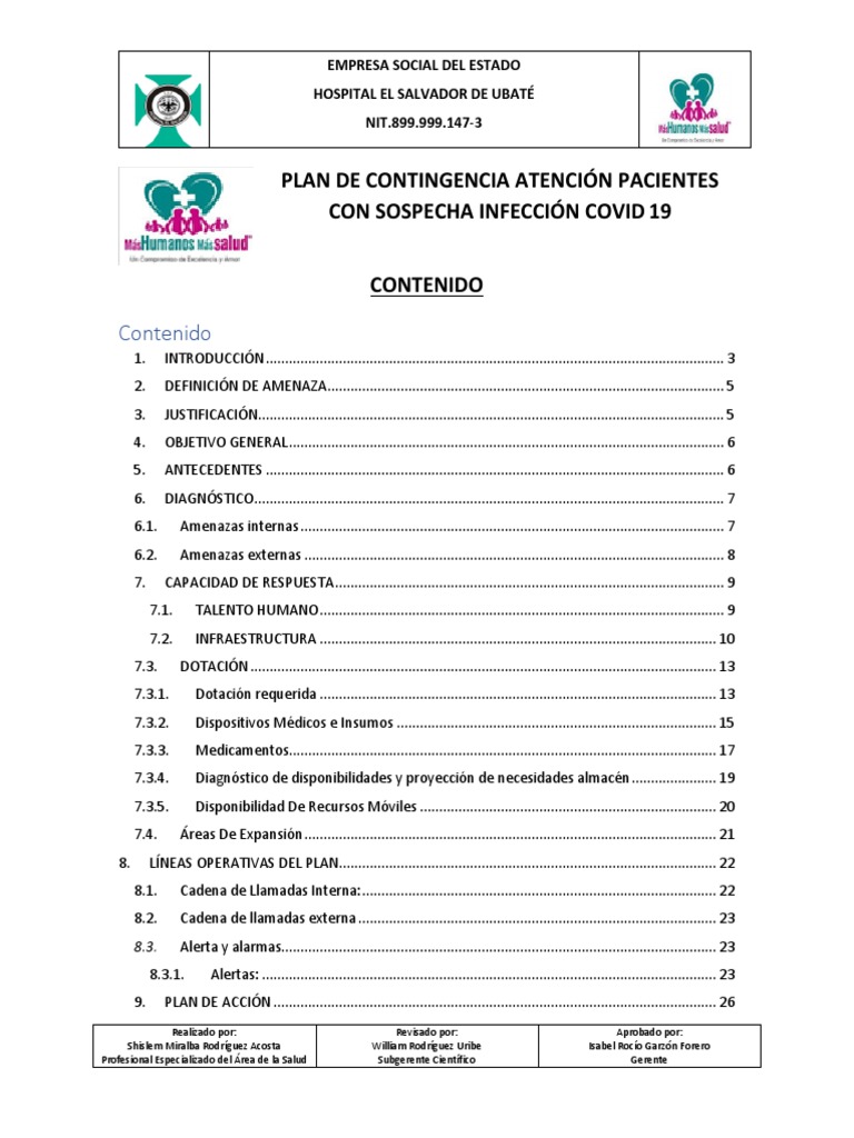 Plan de Contingencia Atención Pacientes Con Sospecha Infección Covid 19 ...