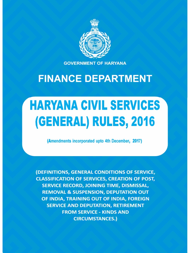 Haryana Civil Rules 2016 (Deputation) PDF Wife Civil Service