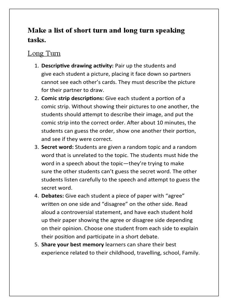 Speaking Tasks for ESL Students | PDF | Semiotics | Learning