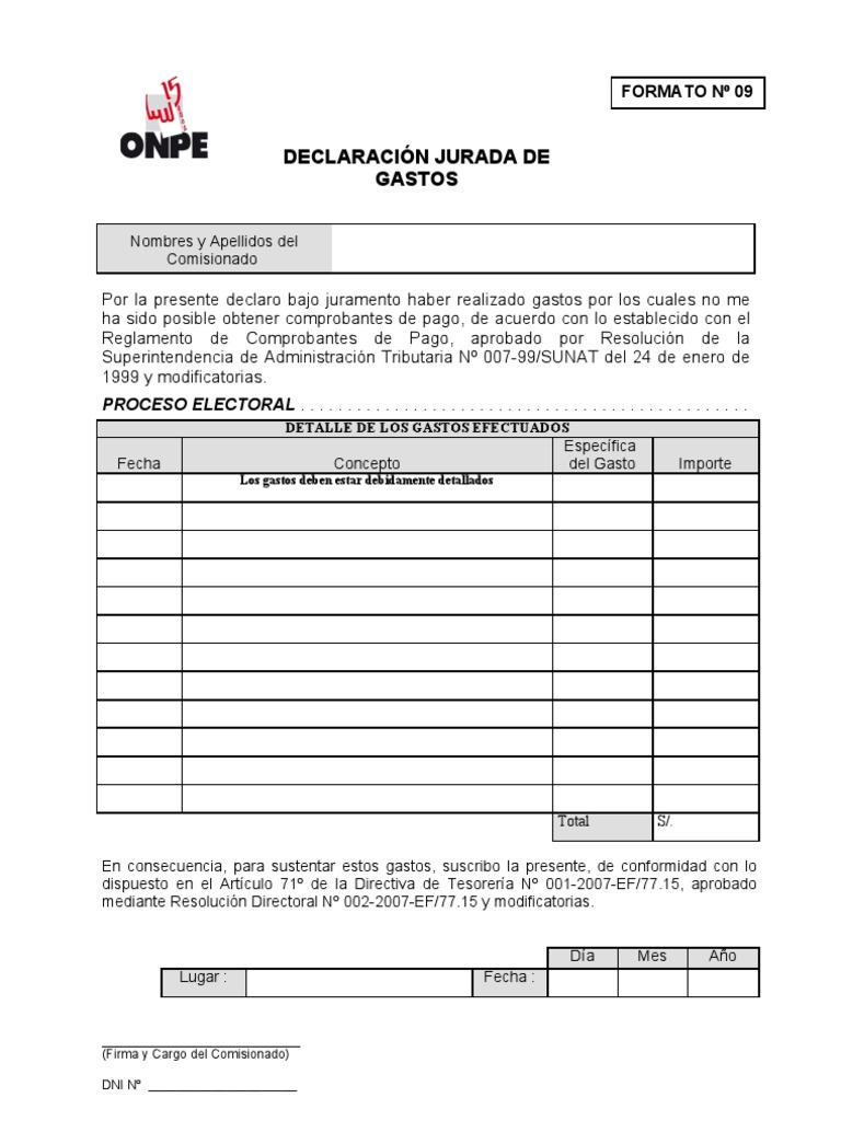 Modelo de Declaración Jurada de Gastos | PDF