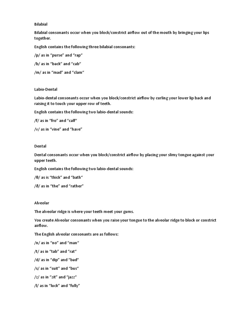 Place of Articulation | PDF | Human Voice | Phonetics