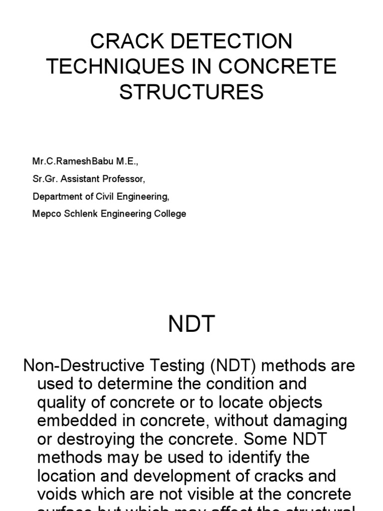 Concrete Crack Detection Techniques | PDF | Ultrasound | Radiography