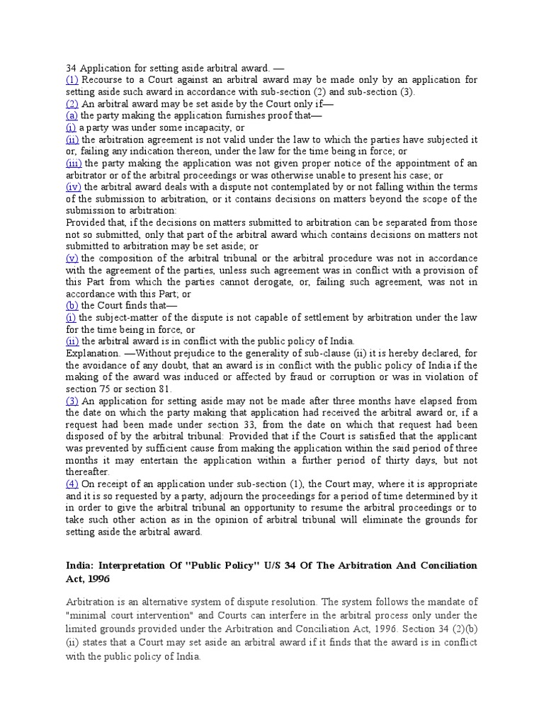 34 Application For Setting Aside Arbitral Award | PDF | Arbitration ...