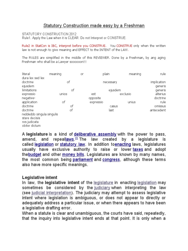 Simplified Statutory Construction Rules | PDF | Statutory ...