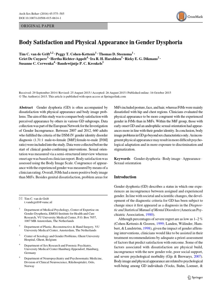 Body Satisfaction and Physical Appearance in Gender Dysphoria | PDF ...