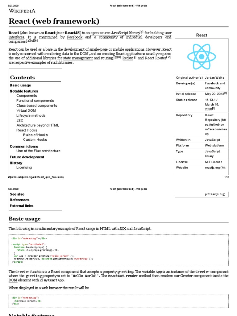 React (Web Framework): React (Also Known As React.Js Or Reactjs) Is An ...
