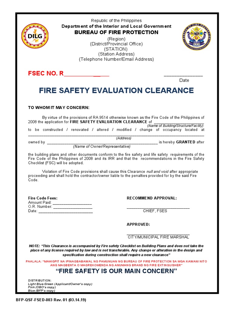 FSED 003 Fire Safety Evaluation Clearance FSEC Rev01 031419 A4SIZE
