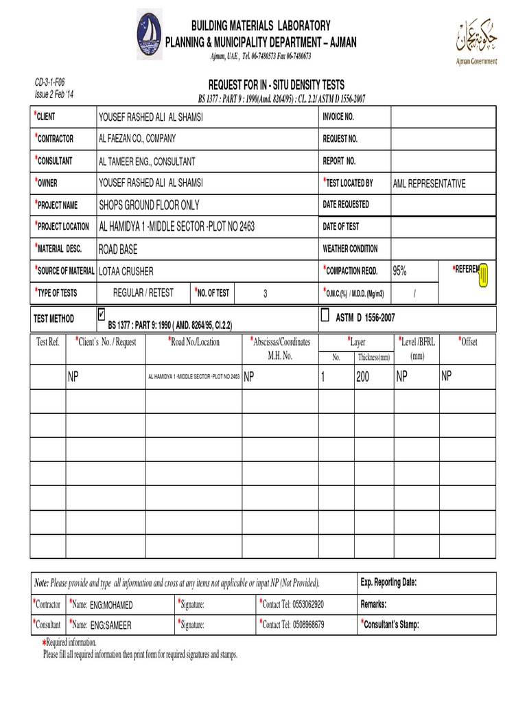 Ajman Building Materials Testing Request | PDF | Nature