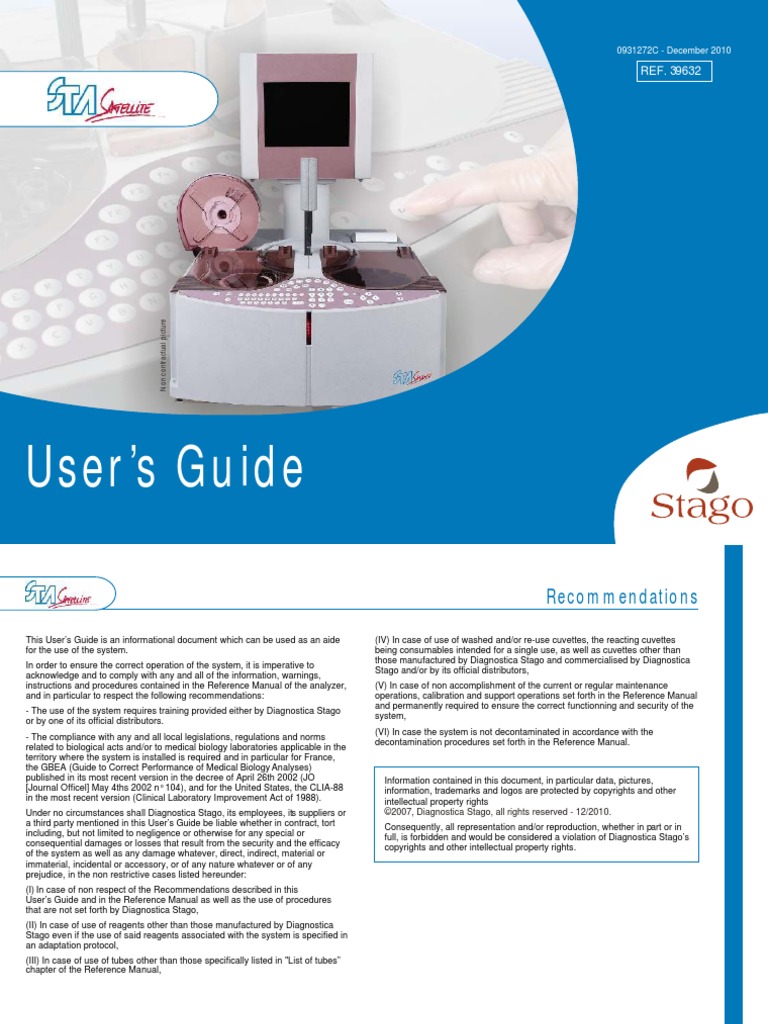 Stago Satellite User Guide | PDF | Menu (Computing) | Calibration