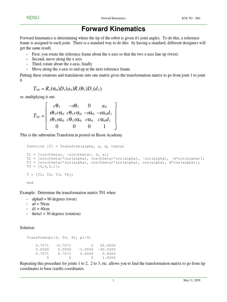 04 Forward Kinematics Pdf Cartesian Coordinate System Kinematics