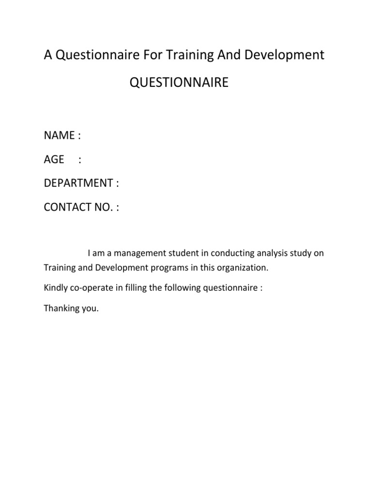 Training and Development Questionnaire | PDF | Career & Growth
