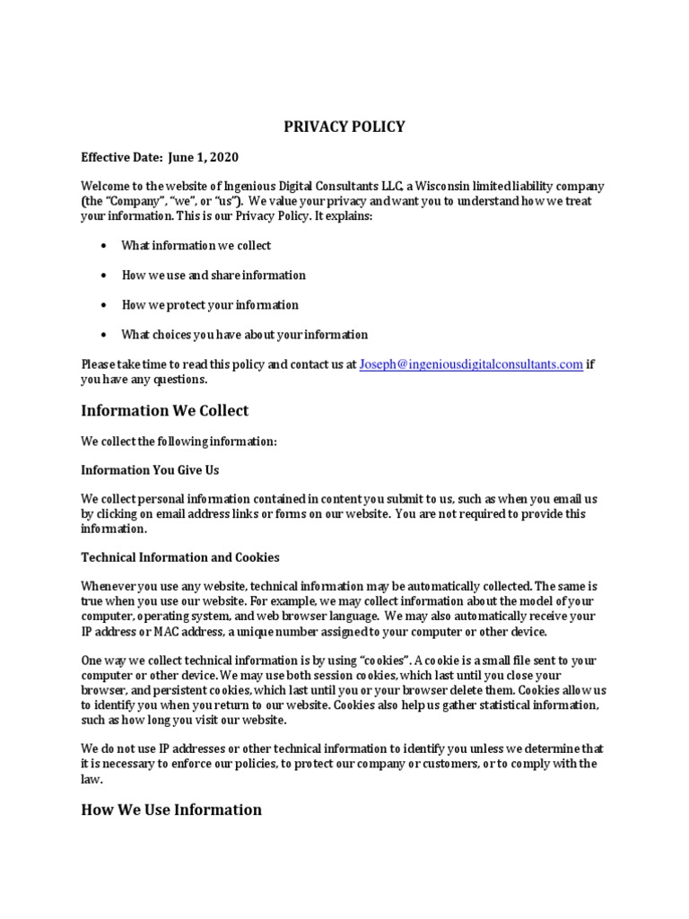 2020 5 18 Ingenious Digital Consultants Privacy Policy NH Final 1 | PDF ...