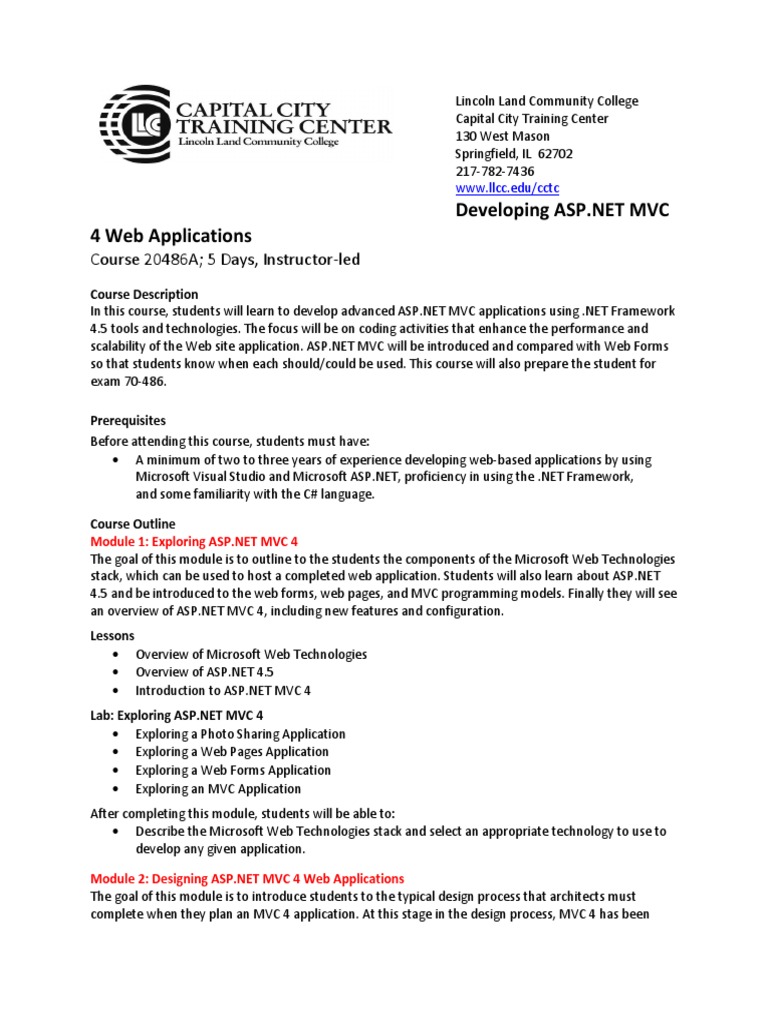 4 Web Applications: Course 20486A 5 Days, Instructor-Led | PDF | Model ...