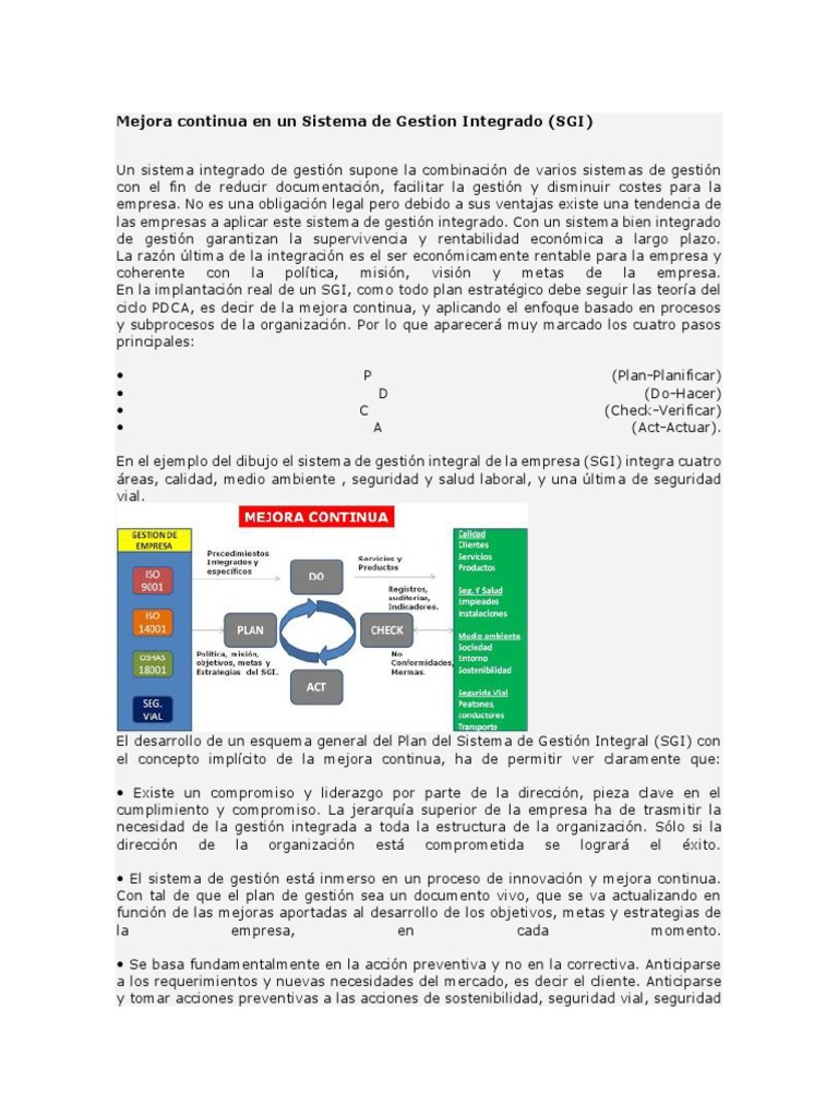 Mejora Continua en Un Sistema de Gestion Integrado | PDF | Calidad ...