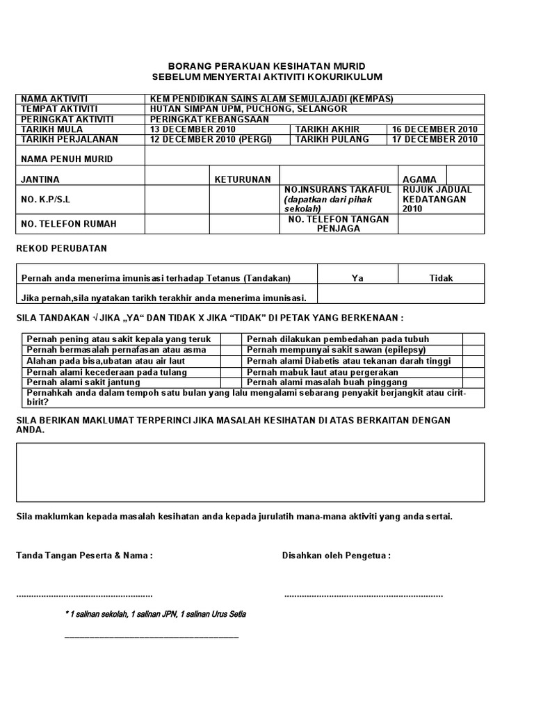Borang Perakuan Kesihatan Murid Pdf