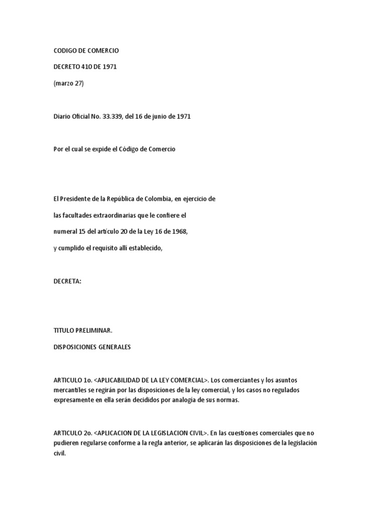 Código de Comercio Colombiano 1971 | PDF | Sociedad de responsabilidad ...