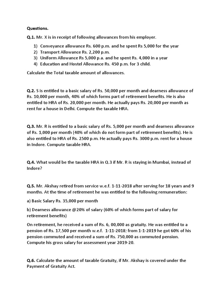 Income From Salary Chapter Questions Pdf Pension Retirement
