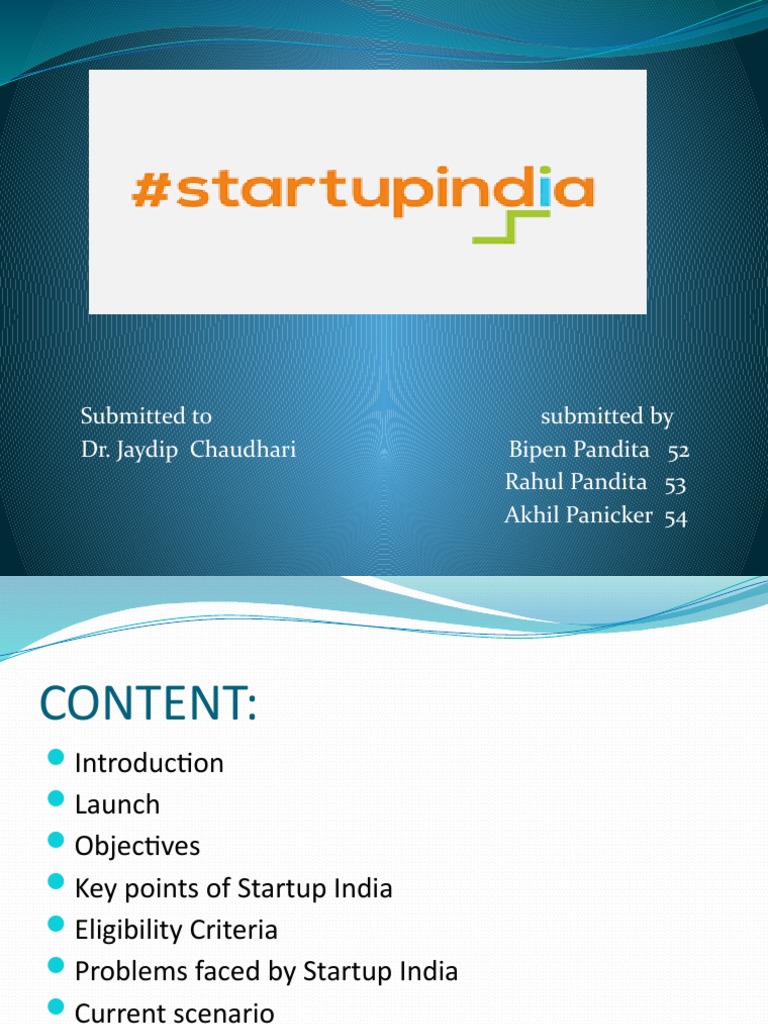 Overview of Startup India Objectives | PDF | Startup Company | Small ...