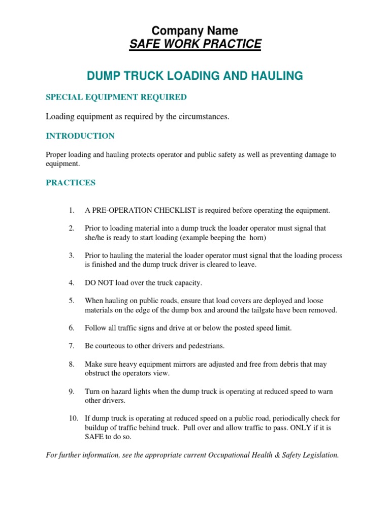 Dump Truck Loading & Hauling Safety Guide | PDF | Business | Technology ...