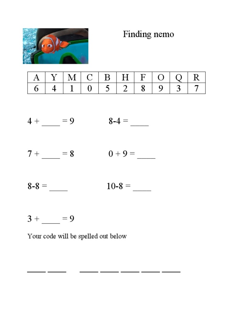 Find Nemo Worksheet PDF
