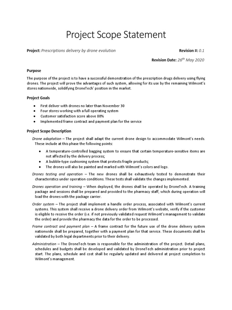 Project Scope Statement: Prescriptions delivery by drone evolution 26 ...