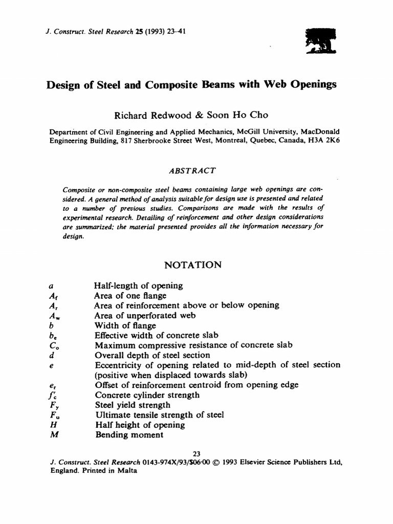 Design of Steel and Composite Beams With  Openings PDF Bending
