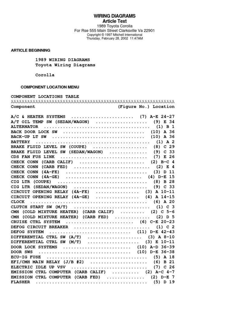 Toyora Corolla Wiring Diagram 1998